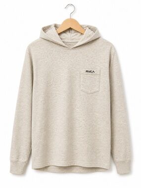 RVCA Oatmeal Hooded Long Sleeve Pocket Tee Sweatshirt Size M